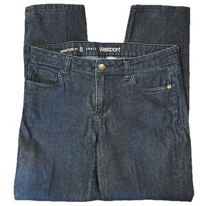 Westport Jeans Dark Wash SHIMMERY Ankle Straight Leg Mid Rise Signature Fit SZ 8